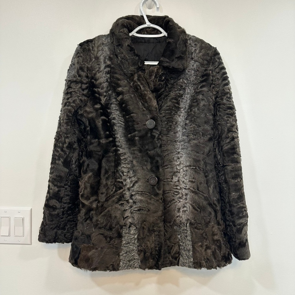 Bisang Couture Fur Mink Coat Small Black Gray Lined Outerwear Button Stripe